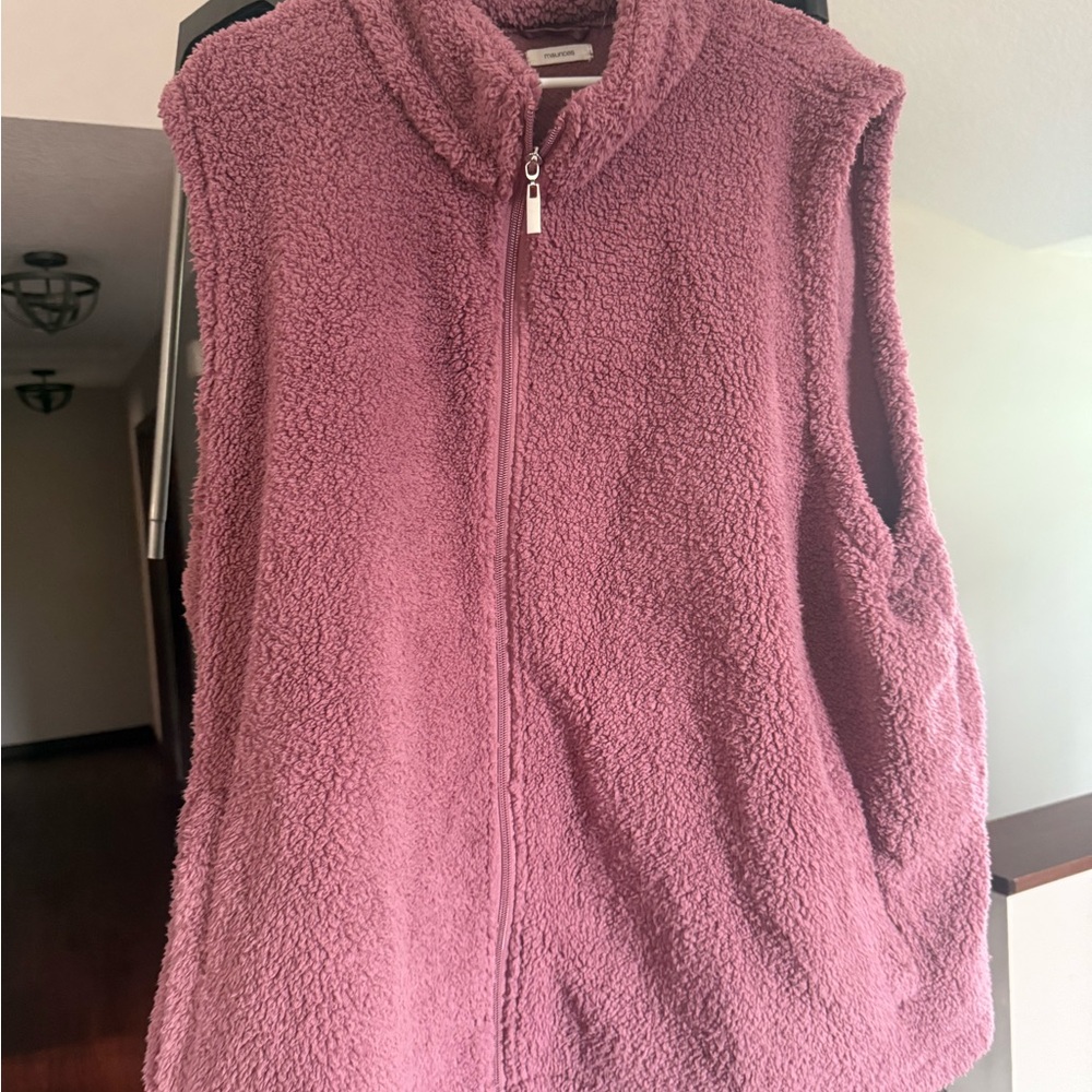 Maurices Mauve Pink Sherpa Zip-Front Vest